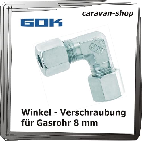 GOK Schneidringverschraubung Winkel für 8mm Gasrohr Verschraubung Verbinder Propan, Gasleitungen in Wohnwagen, Wohnmobil, Caravan