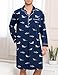 SWOMOG Mens Nightgown Long Sleeve Sleep Shirt Big & Tall Nightshirt Button Down Pajama Comfy Nightwear Blue Shark XX-Large