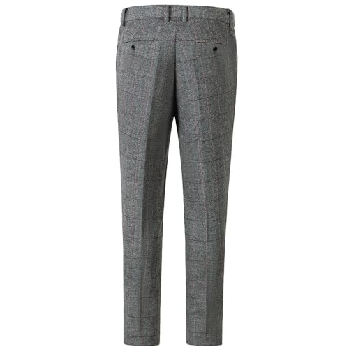 Men's Classic Fit Dress Pants Checked Tweed Herringbone Wool Suit Trousers3