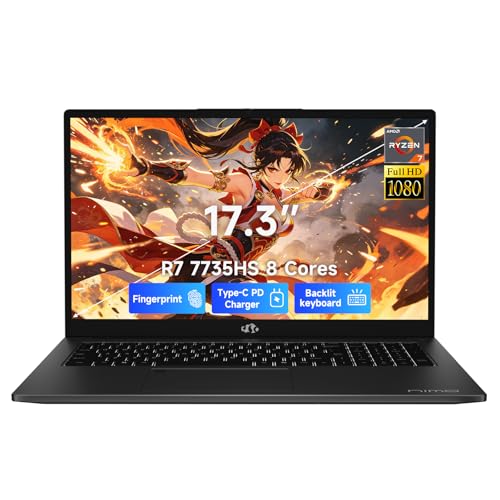 Image of NIMO 17.3 inch FHD IPS Laptop, AMD Ryzen 7 7735HS(8-Core, Beats i7-12650H) 16GB DDR5 1TB SSD, Backlit Keyboard Fingerprint, Radeon 680M GPU, Win 11 Gaming Computer with 100W PD for Business Student