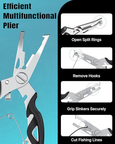 Image of Pawfly 250 Pcs Split Rings and Split Ring Pliers Kit for Fishing | 5 Sizes Fishing Split Rings & Fishing Pliers, Fishing Lure Connectors, Stainless Steel Split Rings for Saltwater & Freshwater