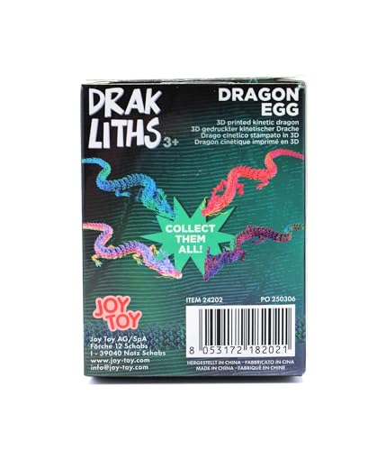 Joy Toy - Drakliths 24202 - 3D-gedrucktes Drachenei, Drachenei mit Drache, voll beweglicher Drache, Zappelspielzeug 7x7x9,5 cm