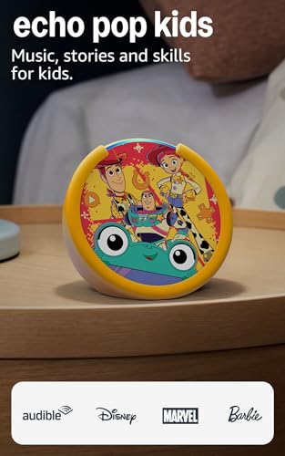 Image of Amazon Echo Pop Kids (newest model), Designed for kids, Designed for Alexa+, parental controls, Includes 6 months of Amazon Kids+, Limited-Edition Disney Pixar Toy Story 5