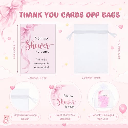 Image of 50 Sets Baby Shower Soap Favors for Guests - Mini Handmade Footprint Scented Soap with Thank You Cards and Organza Bag, Party Gifts for Gender Reveal Baptism (Bow,Pink)