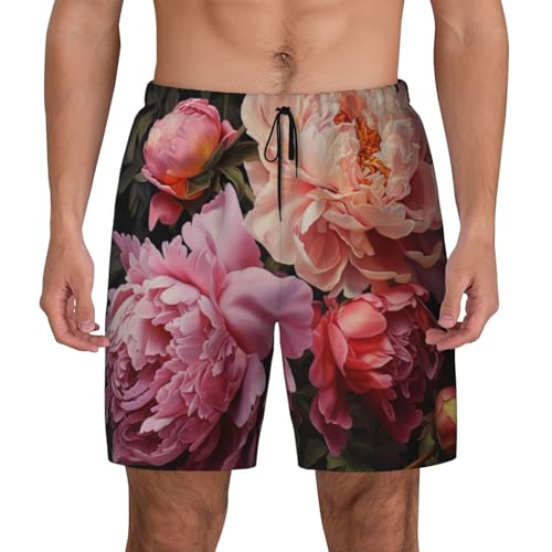 Garden Peony Built-in Compression Lining Men's Double Swim Trunks Shorts Beach Shorts with Two Pockets