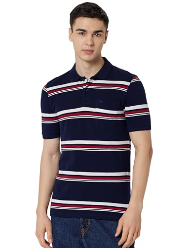 Image of Peter England Men's Cotton Breton Stripe Polo T-Shirt | Casual Wear | Modern Design