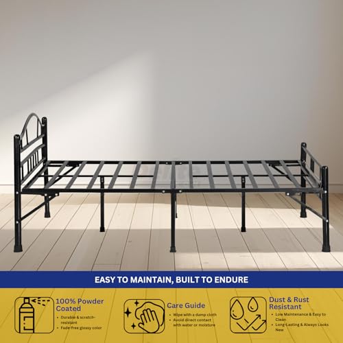 Image of DELITE KOM Lyra Foldable Metal Bed | Double Size (6.4ft x 4ft) | Portable | No Installation | Strong Steel Frame | Powder Coated | Heavy Load | for 75 inchx48 inch Mattress | Glossy Black | 1 Year Warranty