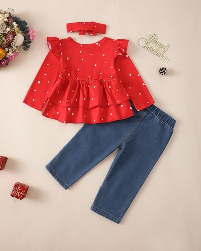 Image of Baby Girl Clothes Toddler Girls Winter Outfits Infant Clothing Ruffle Top Denim Pants Jeans Cute Fall Outfit Set