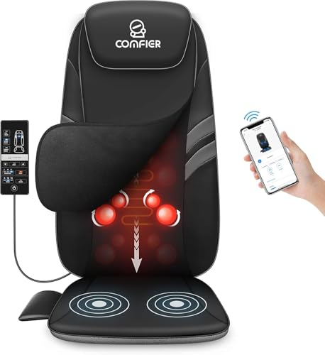 Image of COMFIER Back Massager for Back Pain,APP Control, Shiatsu Massage Chair Pad,Electric Chair Massagers with Heat,Seat Cushion for Office,Home,Ideal Gifts for Mom,Dad,Him,Her (Black (app control))