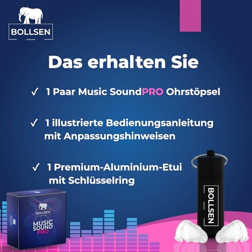 Bollsen MusicSoundPro Ohrstöpsel für Konzerte, Festivals & Partys – 24 dB SNR Lärmreduzierung & Wiederverwendbare Silikon-Ohrstöpsel für Musikliebhaber, DJs & Musiker – Bequem & Unauffällig (1)