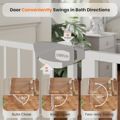 Auto-Close Baby Gate for Stairs & Doorways Dog Gate - Adjustable Steel Safety Gate with Dual Lock, Fits 29"-33" Wide, Pressure Mount No Drilling (White, 30-33" W x 30" H) - Image 5