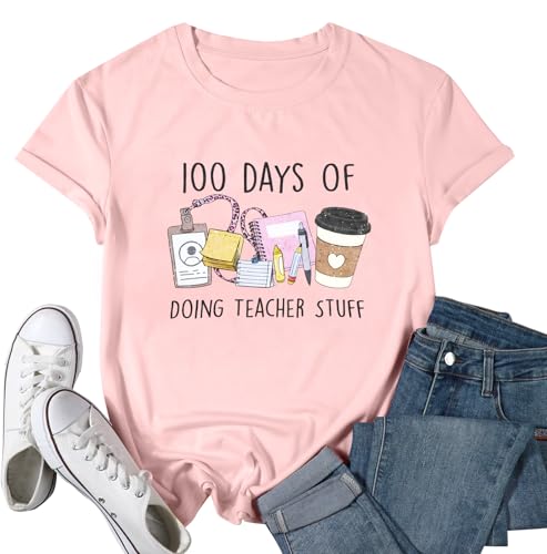 T-shirt Chemise 100 Jours d'École pour Enseignante : Haut Décontracté à Col Rond