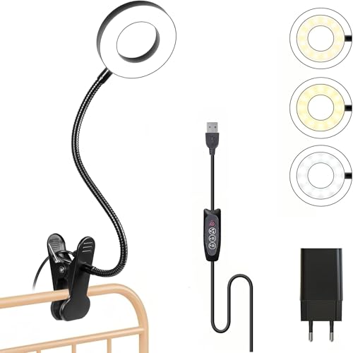 Foneso Klemme Lampe, 48 LEDs Dimmbare Leselampe Bett, 3 Modi und Stufe 10 Dimmen, 360° Flexibel USB Lampe für Lesen, Reisen, Schlafzimmer, Büro (Schwarz,mit 5V/2A Einzelport-USB-Ladegerät) Foneso Klemme Lampe, 48 LEDs Dimmbare Leselampe Bett, 3 Modi und Stufe 10 Dimmen, 360° Flexibel USB Lampe für Lesen, Reisen, Schlafzimmer, Büro (Schwarz,mit 5V/2A Einzelport-USB-Ladegerät)