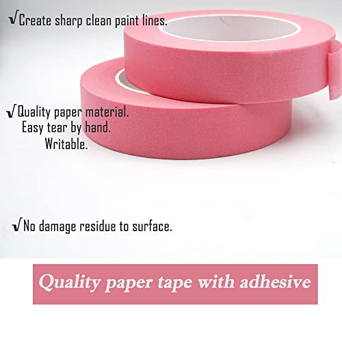 Image of 2 Pack Pink Painters Tape 1 inch Wide, Masking Tape 1 inch X 55 Yards X 2 Rolls, Pink Paper Tape for Arts DIY Crafts Painting Labeling Decoration School Projects Home Office