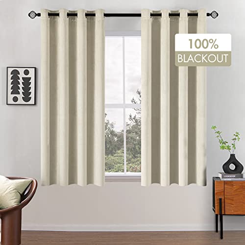 Miulee Short Curtains, 100% Opaque Velvet Curtains for Bedroom, Thermal Curtains with Eyelets, Cold Protection, Blackout Curtains, Set of 2, 140 x 145 cm, Ivory White