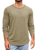 Runcati Herren Langarmshirt Rundhals T-Shirt Sport Oberteile Khaki L