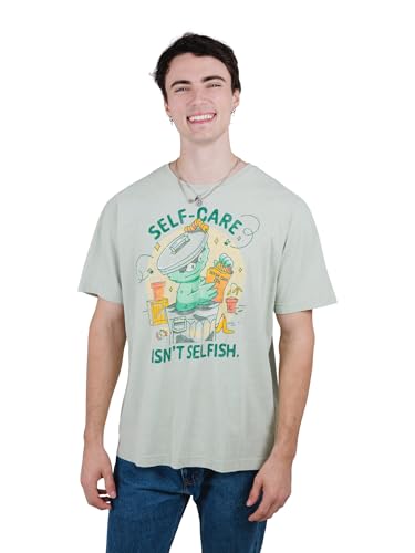 Sesame Street Oscar the Grouch Mens T-Shirt Green Self Care Isnt Selfish X-Large