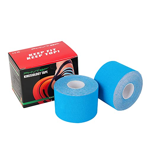 PHYTOP Kinesiotape Vendaje Neuromuscular (2 Rollos en color Azul Cielo), Cinta Kinesiologica para el Alivio del Dolor y la Recuperación de Lesiones