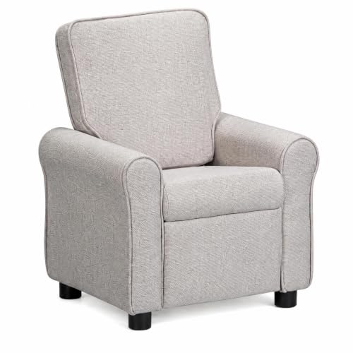 Image of Olive & Opie Jordan Kids /Toddler Push Back Recliner Chair, Lounge Sofa for Boys & Girls Ages 3 and Up, Soft Upholstery, Greige