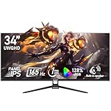 Gawfolk 34 Inch IPS Ultrawide 165Hz Gaming Computer Monitors, 21:9 UWQHD (3440x1440) PC Screen, 128% sRGB, Adaptive Sync, Built-in speaker, Display Port, HDMI, Compatible with Wall mounting - Black