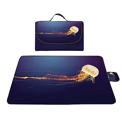 Yoonqun Picknickdecke Wasserdicht 200x180cm,Groß Outdoor Faltbare Picnic Blanket mit Tragegriff,Picnic Decke Waschbar für Camping,Picknick,Wandern,BBQ,Reisen Campingdecke,Gelbe Qualle