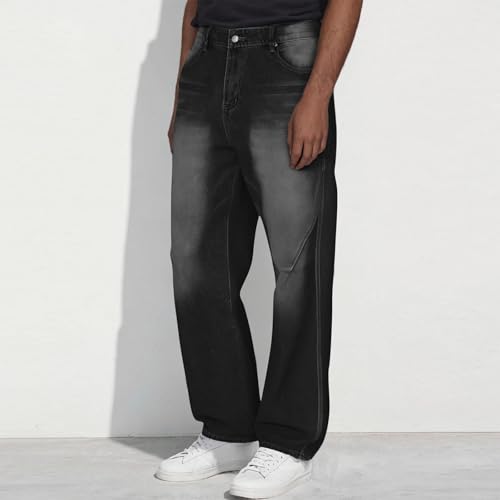 Men Regular Fit Jeans Pants Vintage Washed Classic Denim Pants Street Style Wide Leg Work Stretch Jeans with Pockets2