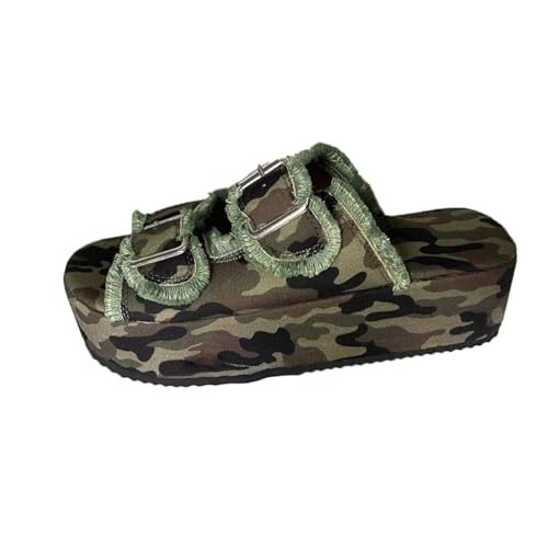 Denim Platform Women's Slippers 5CM Thick Sole with Double Buckle Decor, Comfortable Casual Shoes for Summer Jeans Outfits & Leg-Lengthening Design (4 Colors)