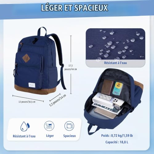 Chase Chic Sac À Dos Homme Femme - Sac D'école Antivol Sac De Ville D'affaires Loisirs Résistant à L'eau Pour College Travail École Voyage Adolescent étudiants 18,8L Bleu – vue 2