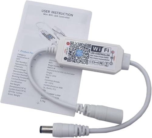 TOPXCDZ LED Smart WiFi Controller, Single Color LED Strip Lights WiFi Controller Compatible with Android iOS, 12-24V 96W LED Strip Light Remote Controller Support Voice Control