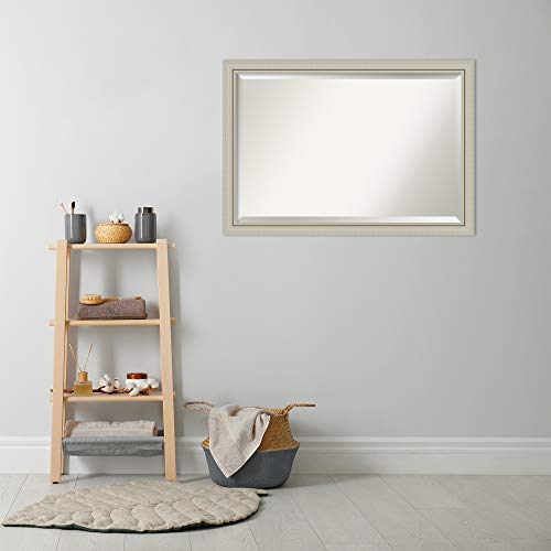 Framed Vanity Mirror | Bathroom Mirrors For Wall | Romano Silver Narrow Mirror Frame | Solid Wood Mirror | Large Mirror | 27.75 X 39.75" #TOP4