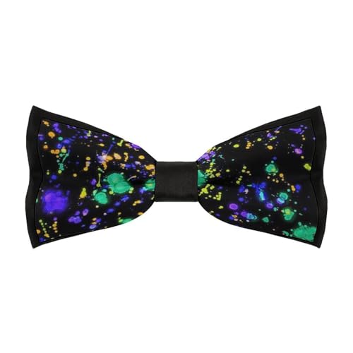 JYYAU Rainbow of Neon Paint Splatters Bow Tie Adjustable Necktie For Men Business Fashion Pre-tied Tie Neckwear Novelty Accessory For Weddings Party Festival
