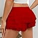 Women Layered Lolita Bloomer Lace Mesh Low Rise Boyshorts Ruffle Pumpkin Elastic Waist Bottoms Festival Pettipants(12Red,X-Large)