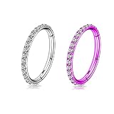 BLISI 2PCS G23 Titanium Nose Rings Hoop 18G 8mm Clear CZ Lined Conch Helix Cartilage Earring Hoop Si