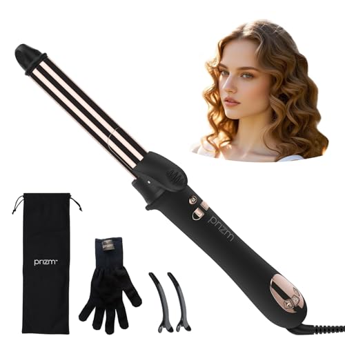 Prizm Nano Titanium Automatic Rotating Curling Iron 1 Inch Worldwide Dual Voltage Curling Wand 11 Temperature Hair Iron Effortless Curls Spinning Barrel LCD Display Negative Ions 360° Swivel Cord