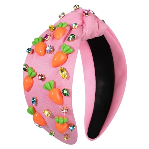 NVENF Easter Headbands for Women Carrot Headband White Pink Crystal Pearl Knotted Hairband Happy Easter Hair Accessories Spring Holiday Headwear Outfits Gifts (Carrot A)