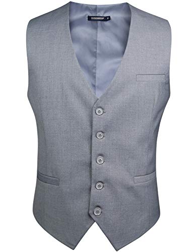 image for HISDERN Men's Suit Vest Grey Business Formal Dress Waistcoat Vest Wedd