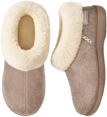 EverFoams Damen Hausschuhe Winter Warm Plüsch Memory-Schaum Rutschfest | Flauschiger Kunstfellkragen, warm, gemütlicher Memory-Schaum, für drinnen und draußen, Geschenk