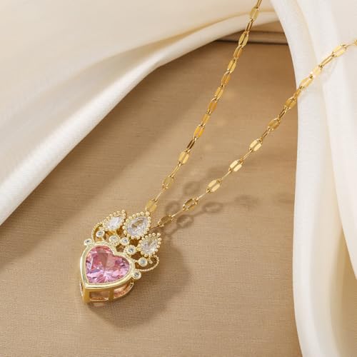 Collier Goutte d'eau Rose pour Filles en Acier Inoxydable Couronne - 6