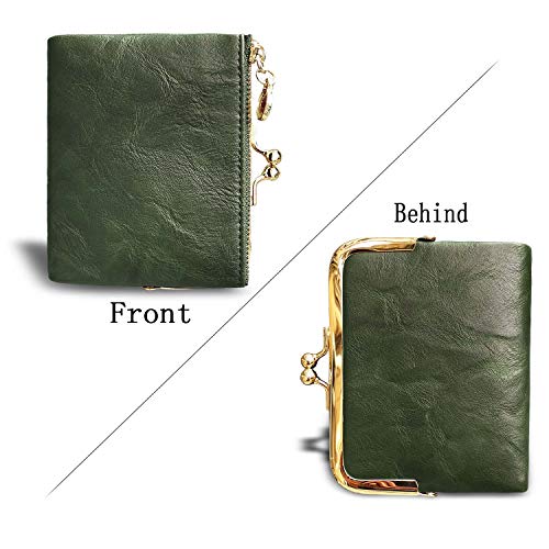 PofeeXIO Womens Wallet RFID Small Compact Bifold Leather Vintage Wallet,Ladies Coin Purse with Zipper and Kiss Lock4