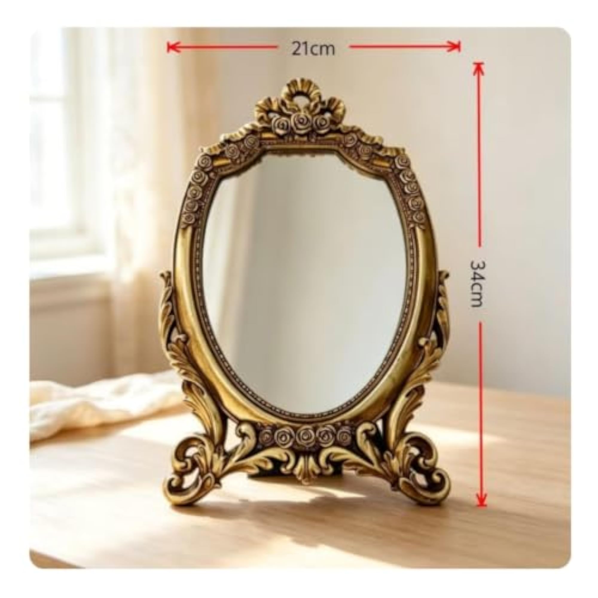Freestanding Baroque Tabletop Mirror with Stand