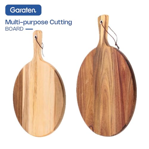 Tabla de cortar redonda de madera de acacia con mango miniatura 3