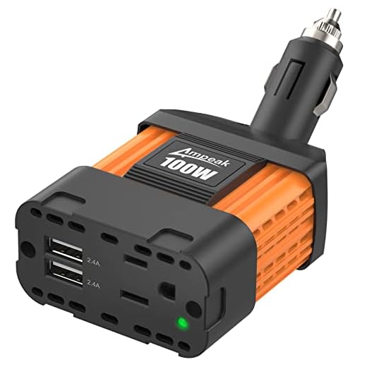 Ampeak 100W Power Inverter DC 12V to 110V AC Car Converter 4.8A Dual USB Ports Cigarette Lighter Inverter