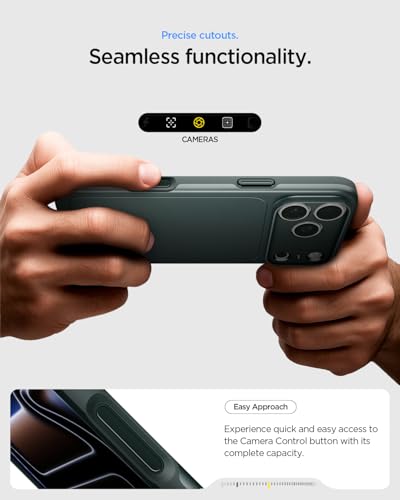 Image of Spigen Thin Fit MagFit Back Cover Case for iPhone 17 Pro Max, MagSafe Compatible, Slim Frame - PC+TPU | Abyss Green