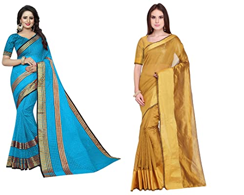 Image of Florence Women Printed Cotton Silk Saree With Unstitched Blouse Pack Of 2
