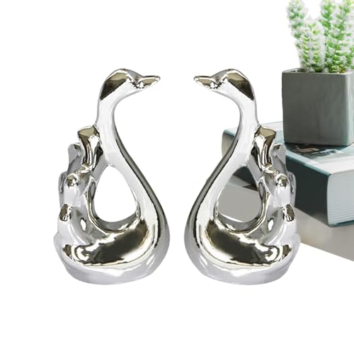 Decoración de estatua de cisnes, escultura de mesa de cisnes, estatua de cerámica Cygnet | Decoración de colección realista en forma de cisne para el hogar, oficina, dormitorio