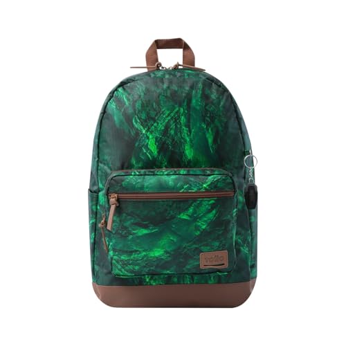 TOTTO - Mochila para Ordenador Portátil de 14 Pulgadas, Modelo Tocax, 2 Compartimentos, Bolsillo con Organizador y Porta Móvil, Bolsillo Botella, Espaldar Ergonómico, Estampado Green Rock