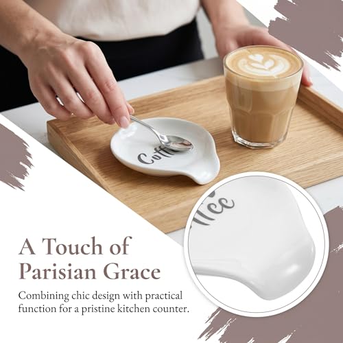 Toyvian Porcelain Coffee Spoon Rest Holder for Homes and Cafés, Mini Teaspoon Stand with Timeless Style, Keeps Spoons Off Surfaces and Maintains Cleanliness - Image 3