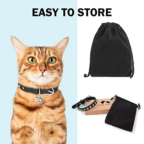 Dillybud Leather Cat Collars For Boy Girl Cats With Bell And Safety Elastic Belt, Personalized Rivets Stud Adjustable Safe Buckle Collar With Skull Charm For Kitty Small Pets Size 8-12 Inch, Black #TOP5