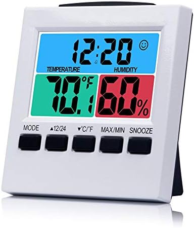 T&F Humidity Meter Desk Digital Clock Bedroom Clock with Temperature Weather Cute for Living Room