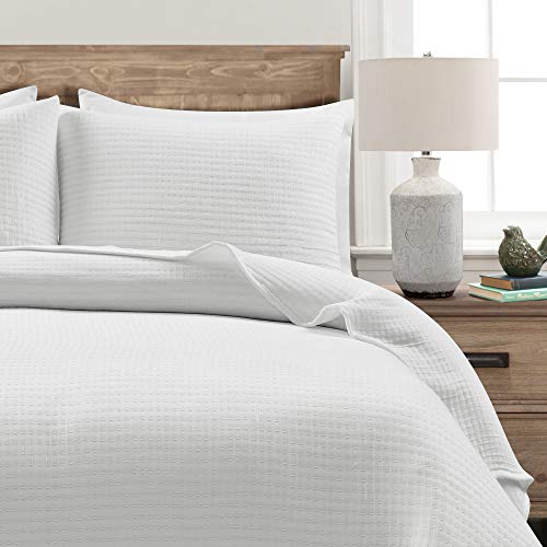Lush Decor Solid Kantha Pick Stitch Yarn Dyed Cotton Woven 3 Piece Quilt/Coverlet Set, Full/Queen, Off-White #TOP3